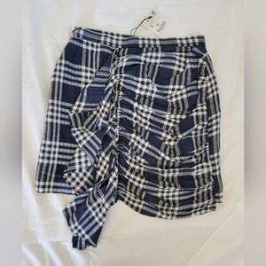 Zara NWT blue plaid frill detail side zipper skirt S